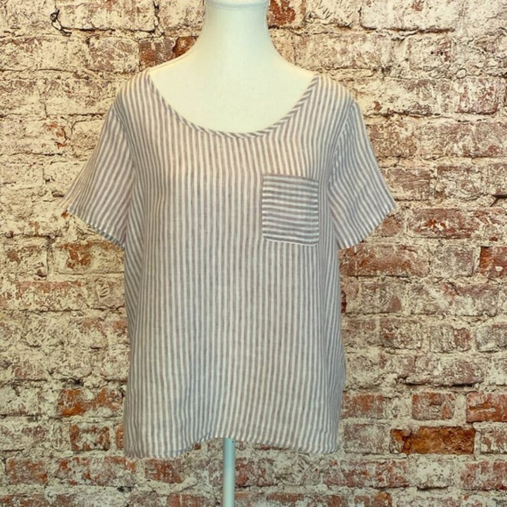 Christian Siriano 100% Linen Top – Women’s Medium Cream Coastal Stripes